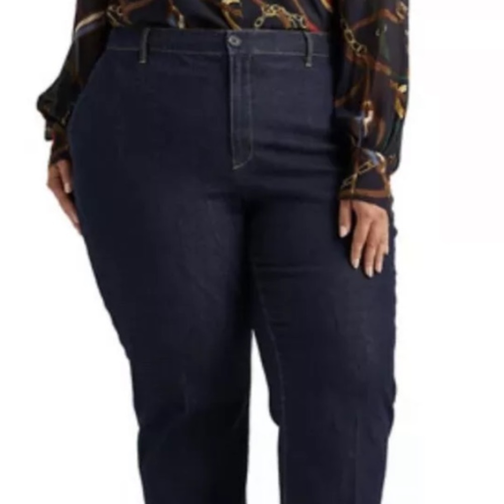 New LAUREN By Ralph Lauren Plus Size Regal Stretch Denim Pants Size 18W